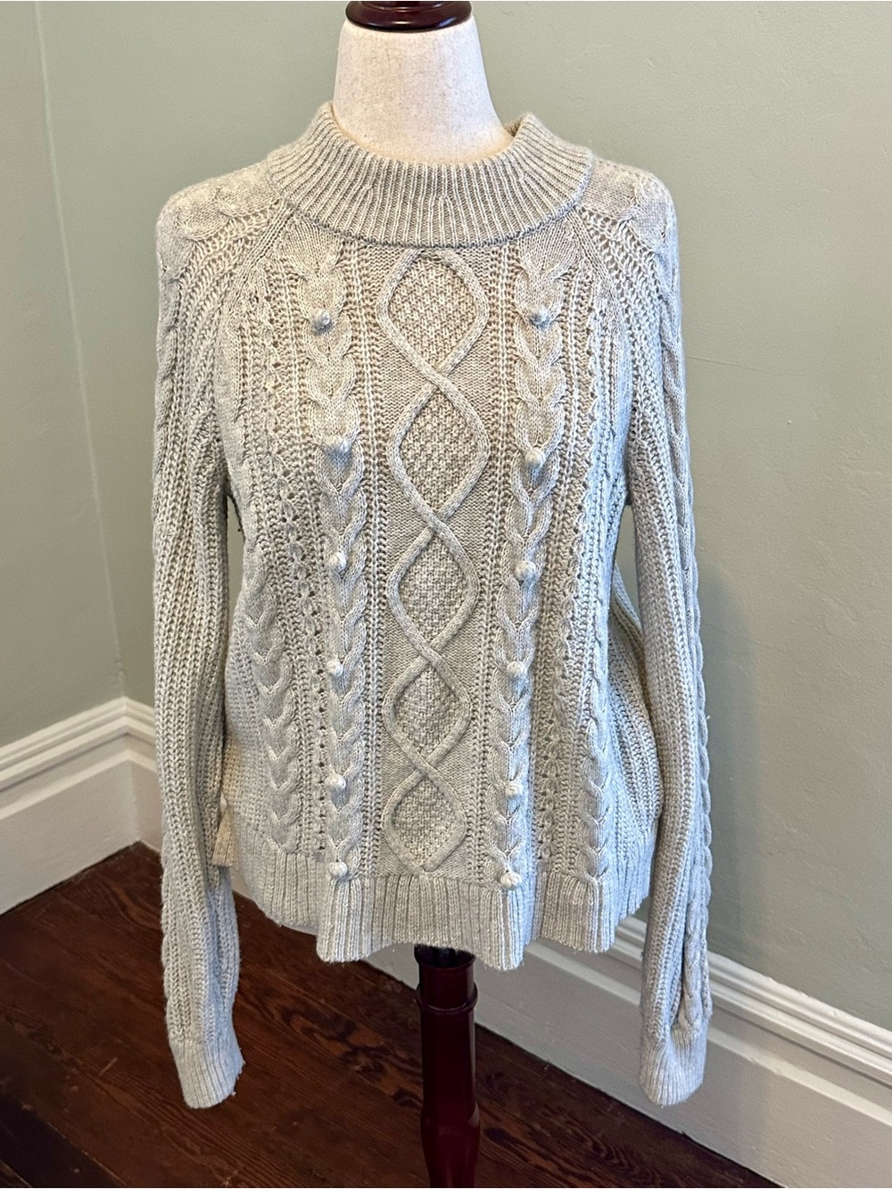 J. Crew Light Gray Cable Turtleneck Sweater